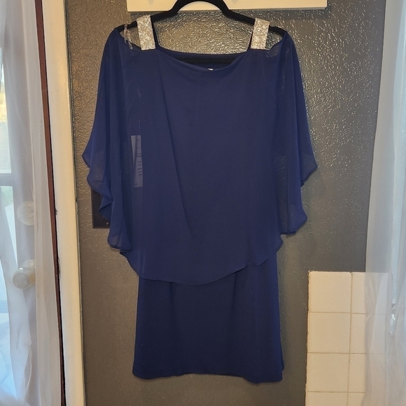 Msk Beaded-Strap Capelet-Back Dress size small color midnight - Picture 5 of 13